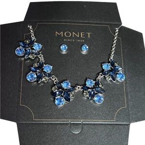 NWT Monet Blue Crystal Necklace/Earrings Set
